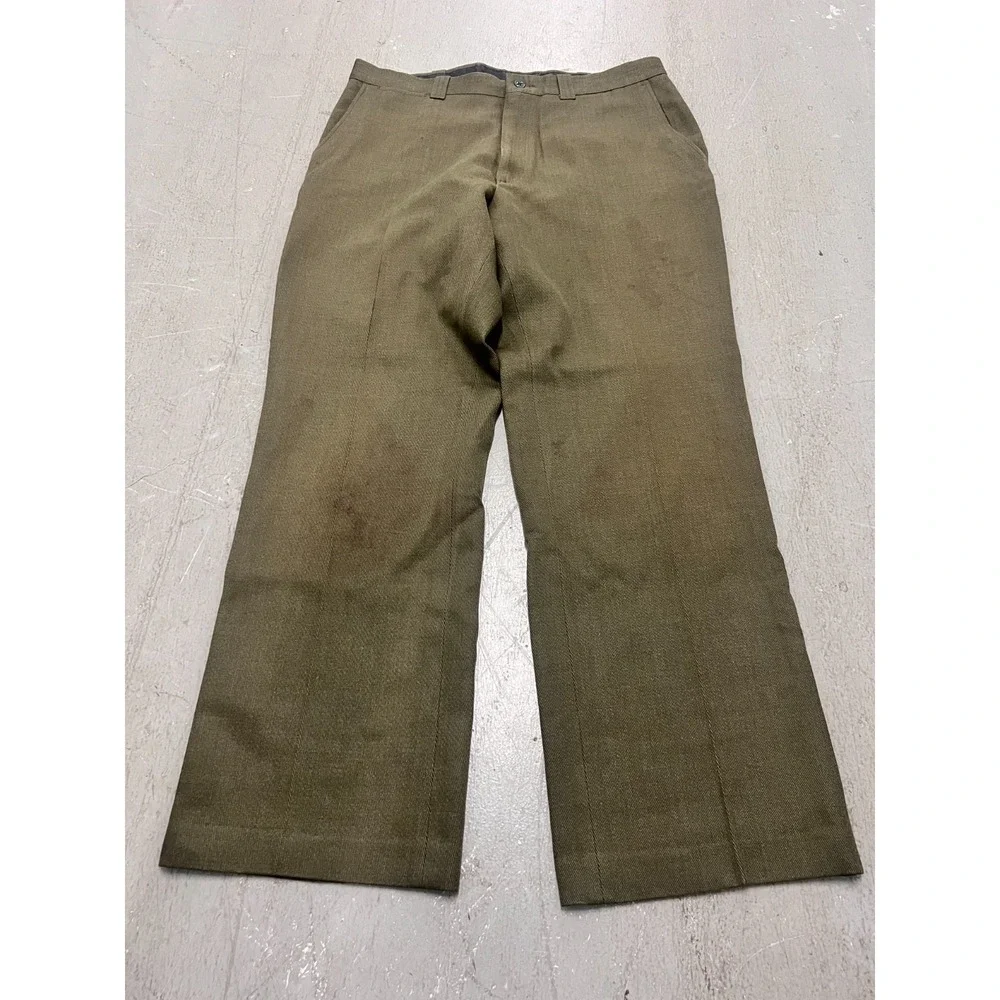 Vintage Cabela's Pants Mens 34W Olive Green Wide Leg Flat‎ Front Outdoor Zip Fly